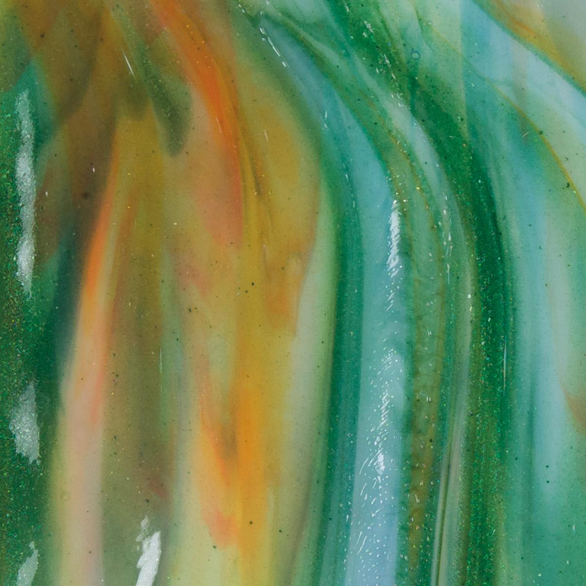 WHITE, ORANGE OPAL, DEEP FOREST GREEN 3+ COLOUR MIX, DOUBLE-ROLLED, 3 MM, FUSIBLE by BULLSEYE GLASS