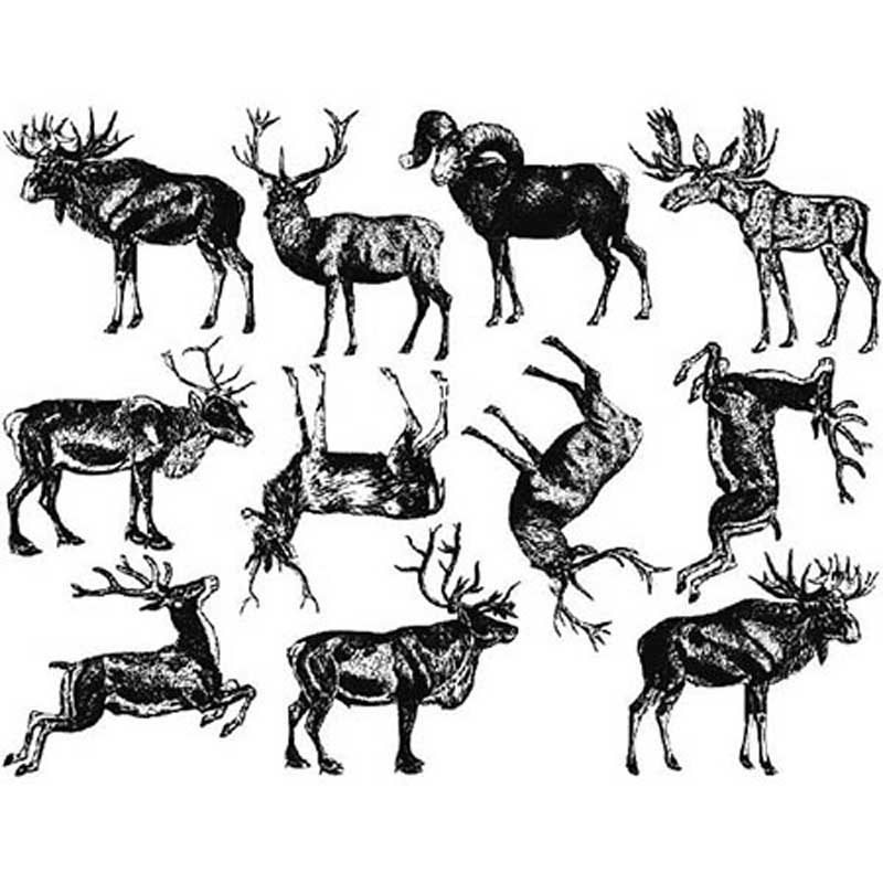 ANIMALS WITH ANTLERS - BLACK FUSIBLE DECALS