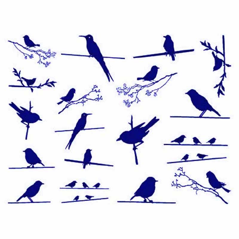 BIRDS ON A WIRE - BLUE FUSIBLE DECALS