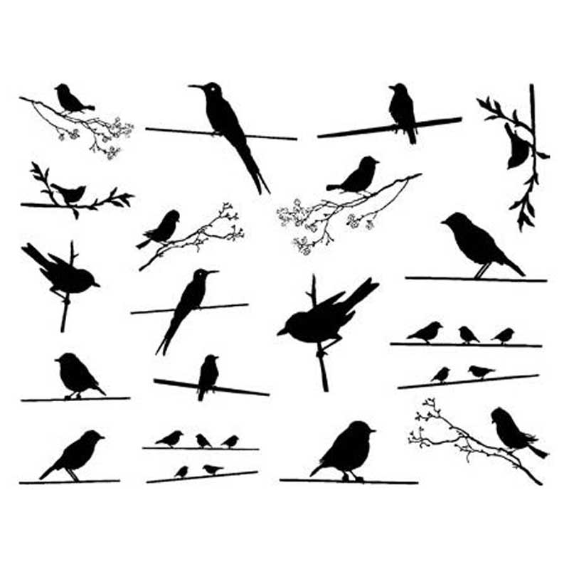 BIRDS ON A WIRE - BLACK FUSIBLE DECALS