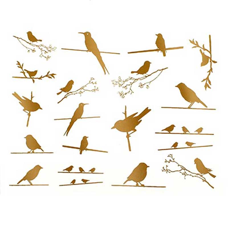 BIRDS ON A WIRE - GOLD FUSIBLE DECALS