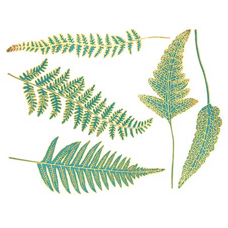 FERNS - TURQUOISE/GOLD FUSIBLE DECALS