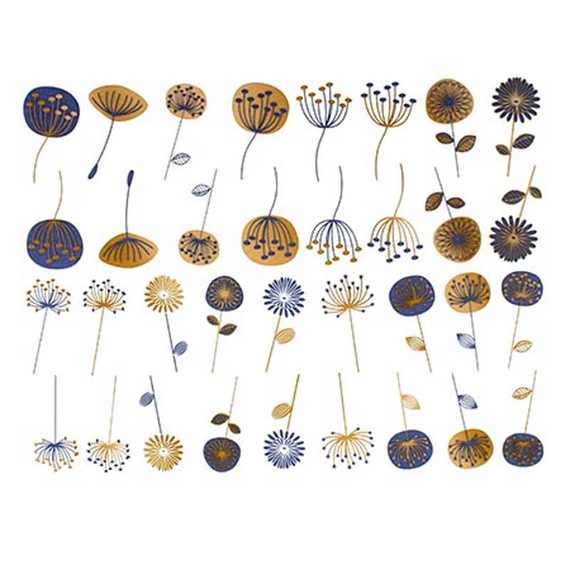 MODERN FLOWERS - BLUE/GOLD FUSIBLE DECALS