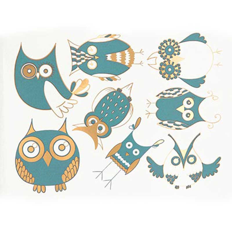 OWLS - TURQUOISE/GOLD FUSIBLE DECALS